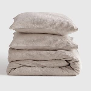 NWOT QUINCE Organic Luxe Honeycomb Duvet Cover Set King/Cal King Sand 9999
